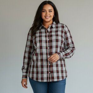Charter Club Women's 0X Ilanna Cotton Shirt Black Red Plaid Button Up Plus Size